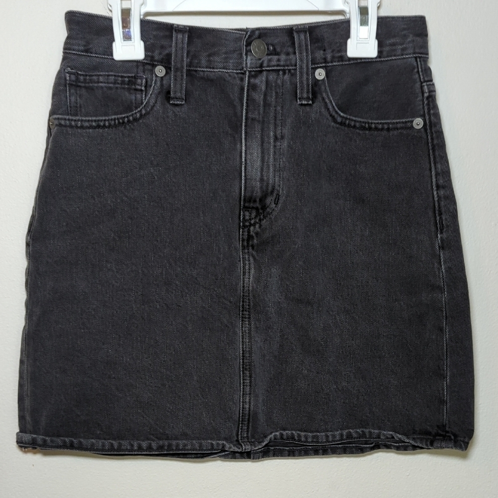 Madewell Black Denim Mini Skirt Rigid A-Line 100% Cotton Women's Size 23"